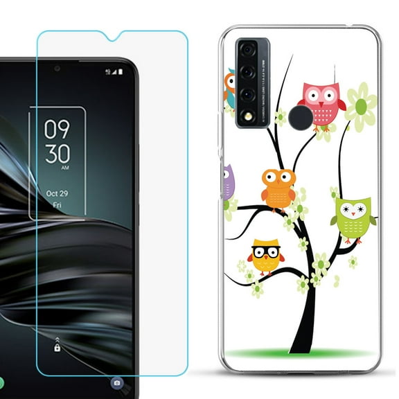 Slim-Fit Fashion Phone Case for TCL 20 XE, with Tempered Glass Screen Protector, by OneToughShield ® - Tree Owl
