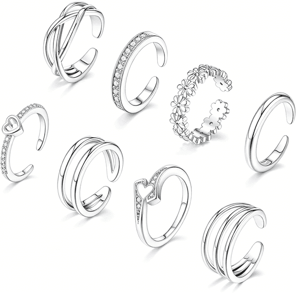 DESIGNICE 8 Pcs Toe Rings for Women Toe Ring Non Tarnish Simple Open Adjustable Band Toe Rings Set Beach Foot Toe Ring for Summer