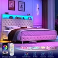 thumbnail image 5 of Blotout King LED Upholstered Bed Frame with Storage Wingback Headboard, Velvet Diamond Button Tufted Bed Frame USB & Type-C Ports and Side Pockets, Wood Slats Support, No Box Spring Needed, 5 of 10