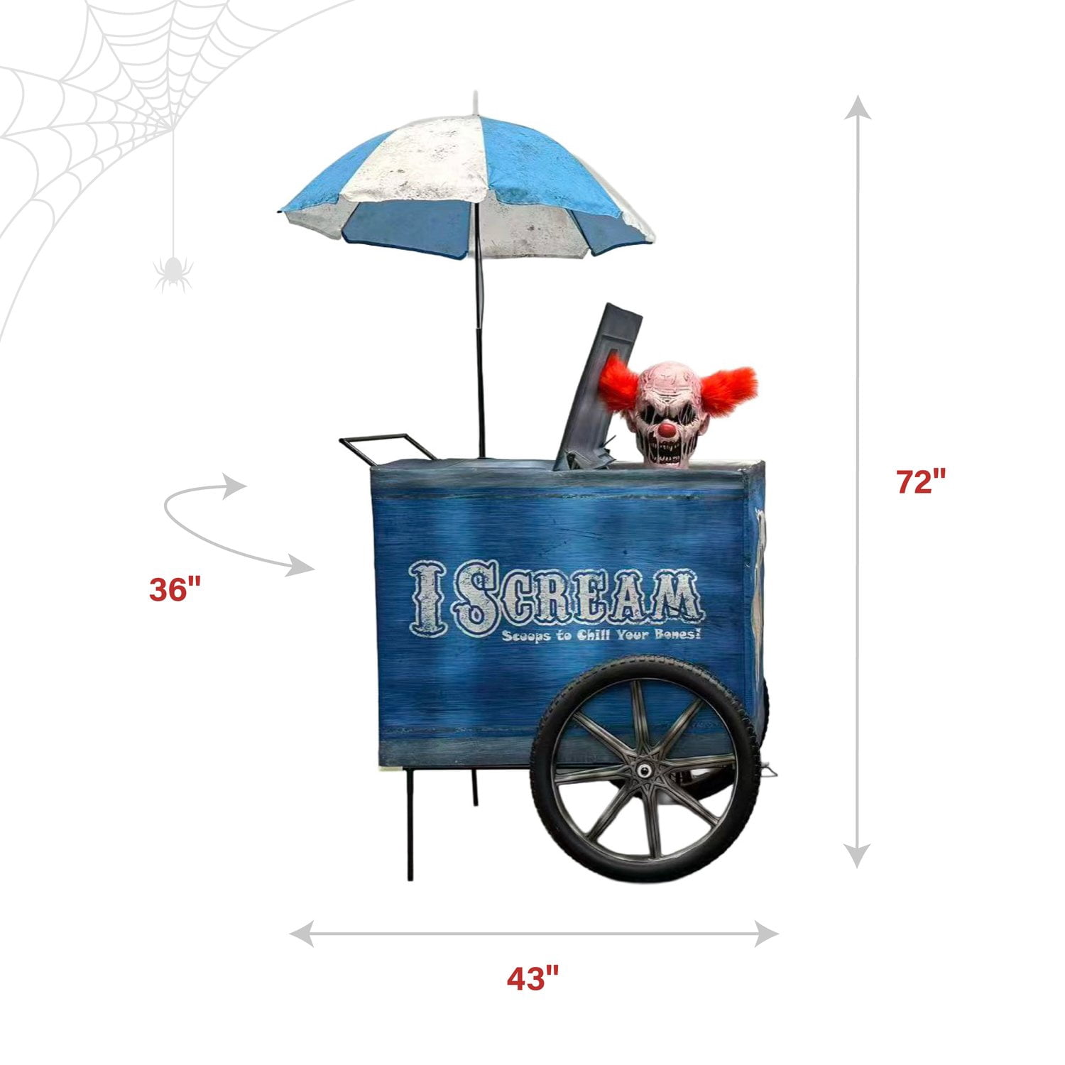 Haunted Hill Farm Multicolor LED Plug-In/Battery I Scream Clown Cart Halloween Animatronic 6-Ft.