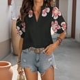 thumbnail image 2 of Fengqque Womens Summer Puff Sleeve Short Sleeve Blouses V Neck Tops Loose Fit Boho Floral Printed Tee Shirts Black XXL(XXL), 2 of 9