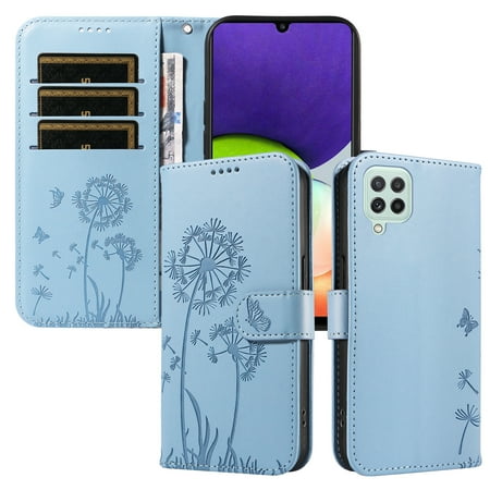 Wallet Case for Samsung Galaxy A22 4G, Card Holder and Kickstand, Shockproof and Scratch Resistant, Sky Blue