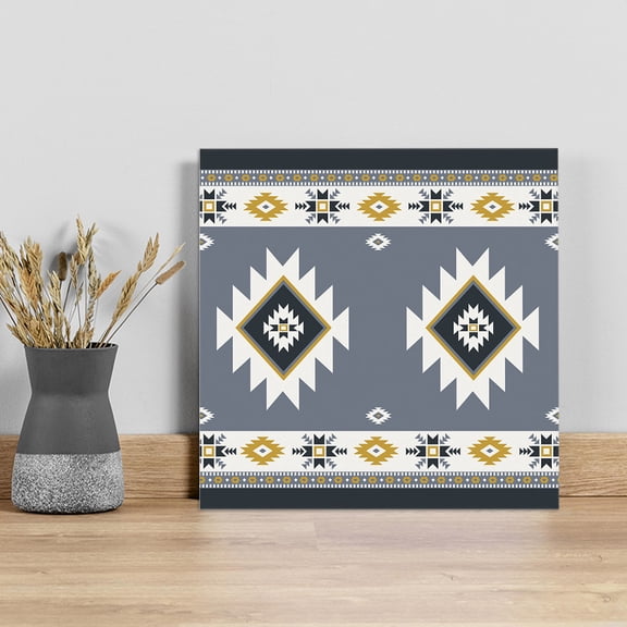 Grey Geometric Wall Art Painting on Canvas, Boho Southwest Abstract Plaid Canvas Art Home Prints Wall Art Framed Modern Artwork for Living Room Bedroom Wall Decor 16x16in