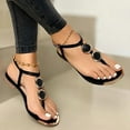 thumbnail image 2 of Women‘s Summer T-Strap Flat Sandals Slippers Buckle Open Toe Flat Heel Flip Flops Beach Shoes, 2 of 5