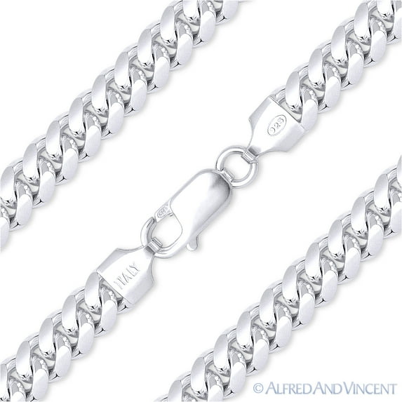 6.3mm Miami Cuban / Curb Link Italian Chain Necklace in .925 Sterling Silver w/ Rhodium