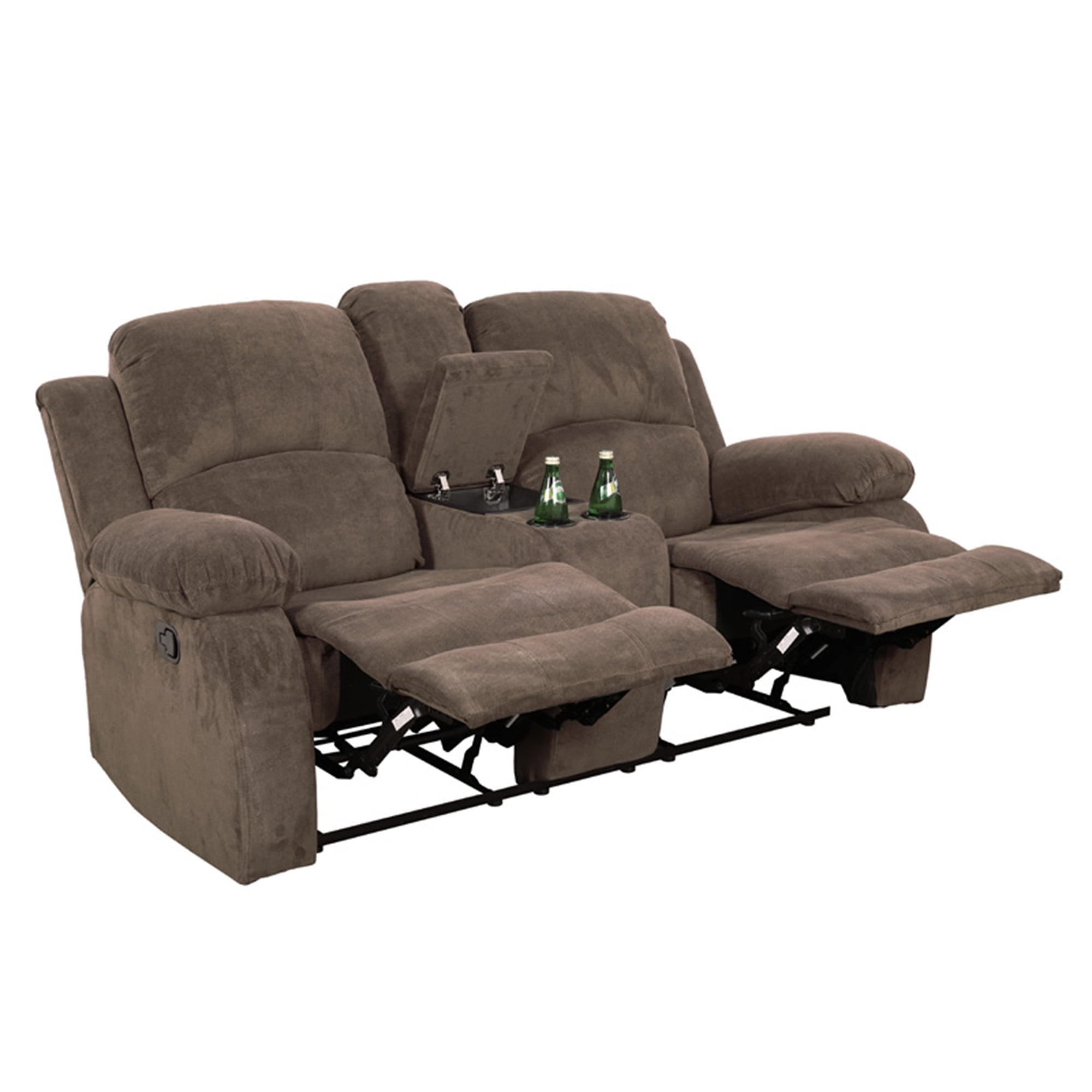 Aukfa Double Manual Recliner Chair, Overstuffed Loveseat with Cupholder for Living Room, Brown