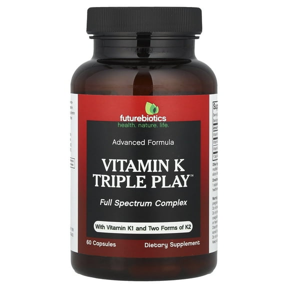 Futurebiotics Vitamin K Triple Play (Vitamin K2 MK7 / Vitamin K2 MK4 / Vitamin K1) Full Spectrum Complex, 60 Capsules