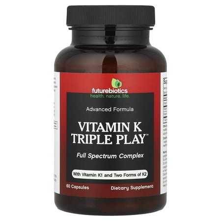 Futurebiotics Vitamin K Triple Play (Vitamin K2 MK7 / Vitamin K2 MK4 / Vitamin K1) Full Spectrum Complex, 60 Capsules