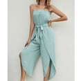 thumbnail image 3 of Conjunto de top sin tirantes con hombros descubiertos y pantalones de pierna ancha, verde, talla L: elegante y estilizador de verano, 3 of 6
