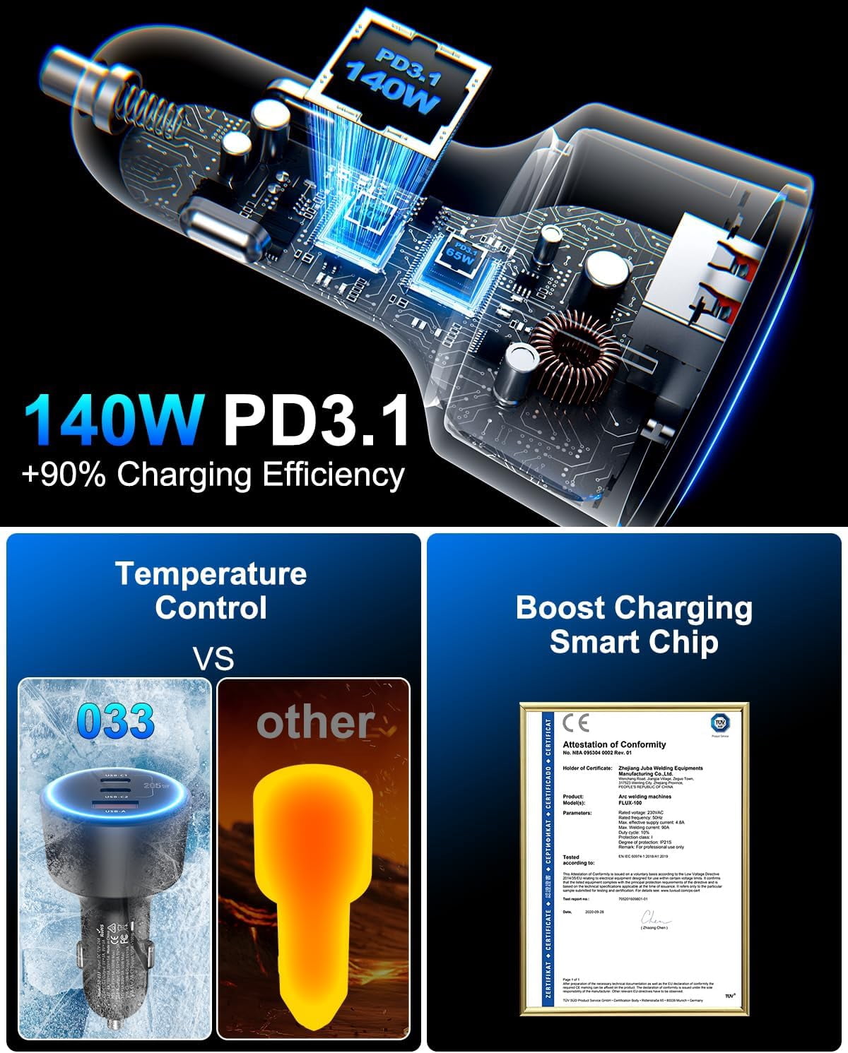205W Super Fast Car Charger, USB C PD3.1/QC5.0 3-Port for iPhone 16/Samsung S25/MacBook, 12V-24V Truck Charger with LED & 6 Protections