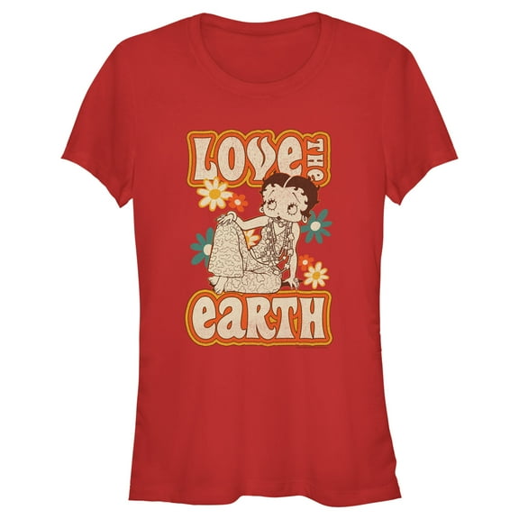 Junior's Betty Boop Love the Earth Graphic Tee Red Medium