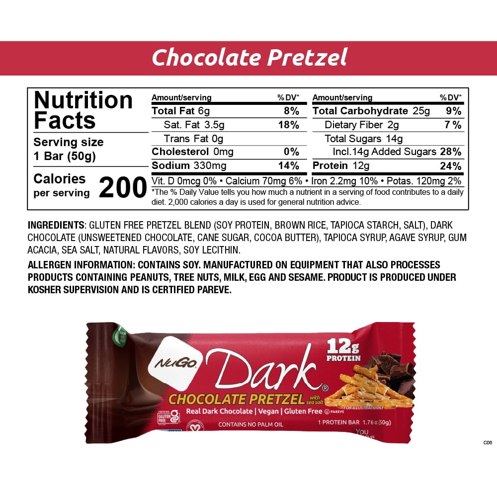 NuGo Dark Variety - Pretzel w/ Sea Salt 12 bars & New! Cherry with Sea Salt 12 bars, 12g Vegan Protein, 200 Calorie, Gluten Free, 24 count
