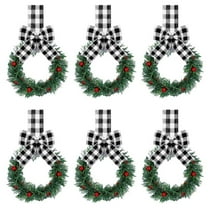 LmnLft Christmas Kitchen Cabinet Wreaths with Ribbon, Mini Christmas Wreaths with Berries and Bow, Festive Small Wreaths for Kitchen Cabinet, Window, Door, Holiday Home Decoration