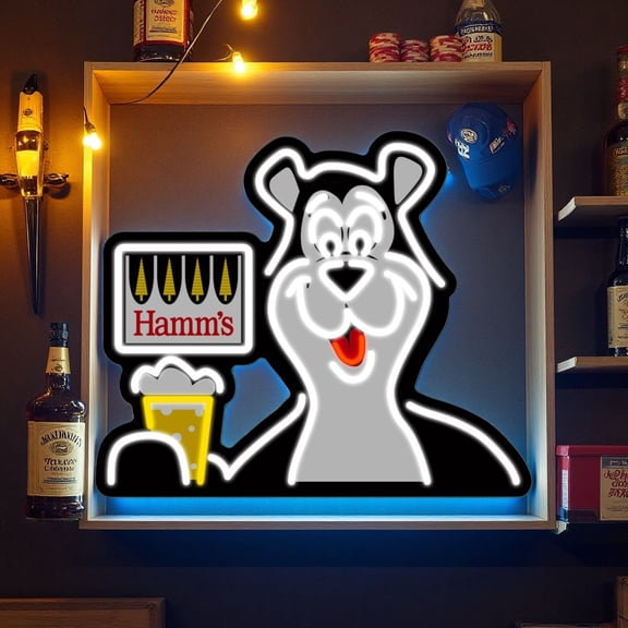 Queen Sense 16"x9" Hamms LED Neon Sign for Wall Decor Dimmable USB Powered Hamm's Beer LED Light W116HSBOL-5VLED