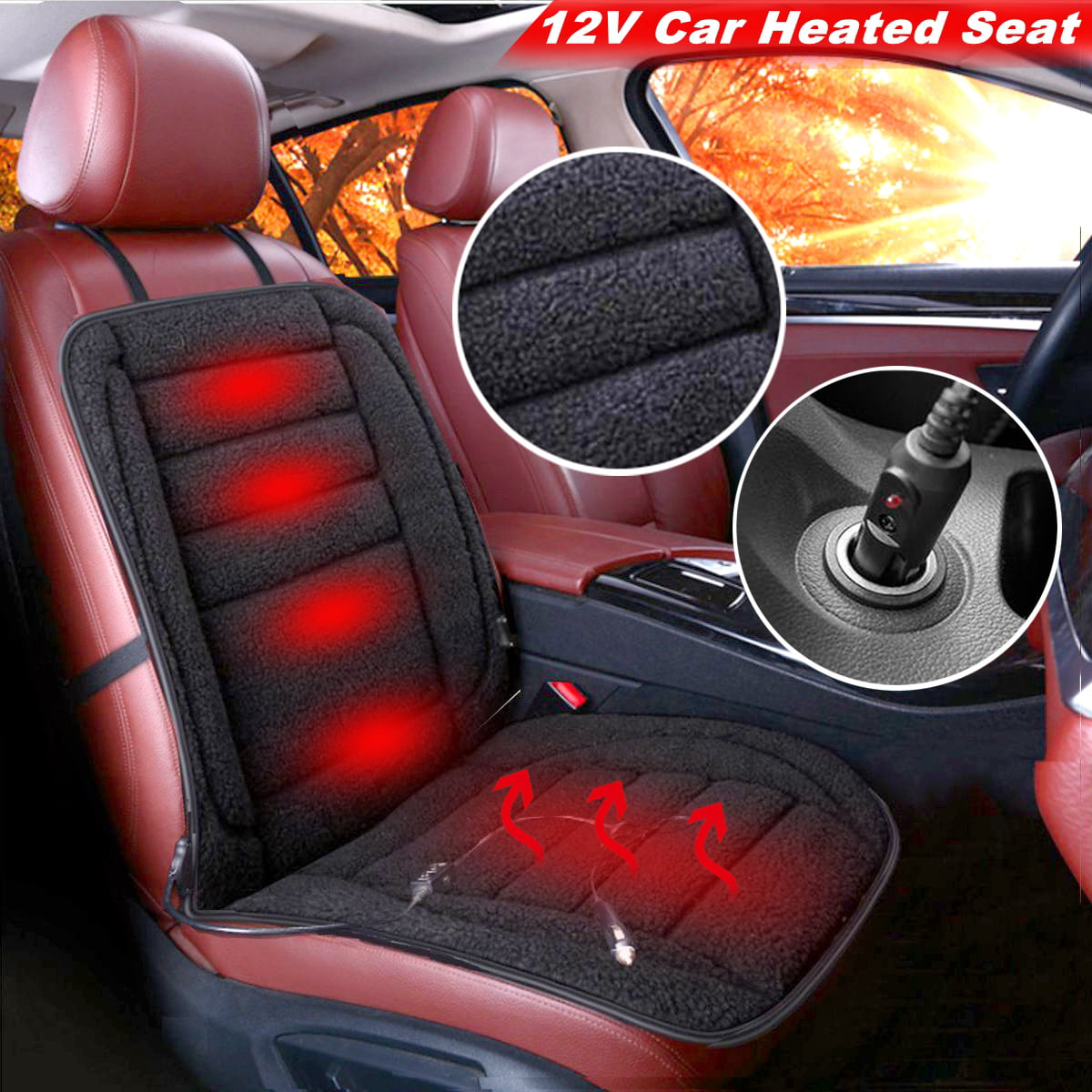 12v Fibre Cashmere Car Electric Heated Front Seat Cover Heating Padded ...