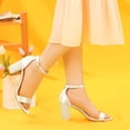 thumbnail image 2 of Women's Satin Open Toe Ankle Strap Chunky Heels Sandals White (Size 7), 2 of 7