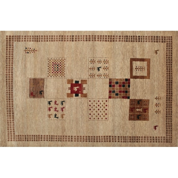 Ahgly Company Indoor Rectangle Contemporary Light Brown Area Rugs, 5' x 7'