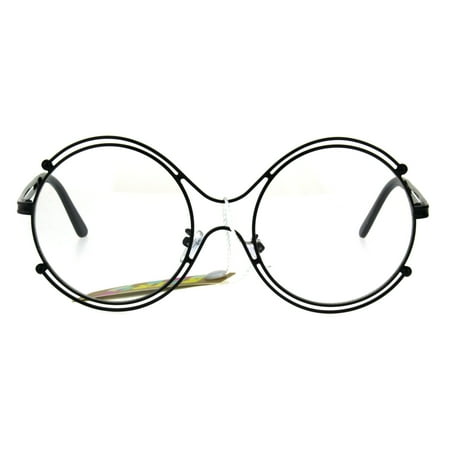 Womens Art Deco Futurism Oversize Round Funky Eye Glasses Black