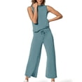 thumbnail image 6 of Summer Travel Lounge Sets for Women 2 Piece Mock Neck Top and Wide Leg Crop Pants Casual Vacation Matching Outfit 2026 Light Blue S, 6 of 7