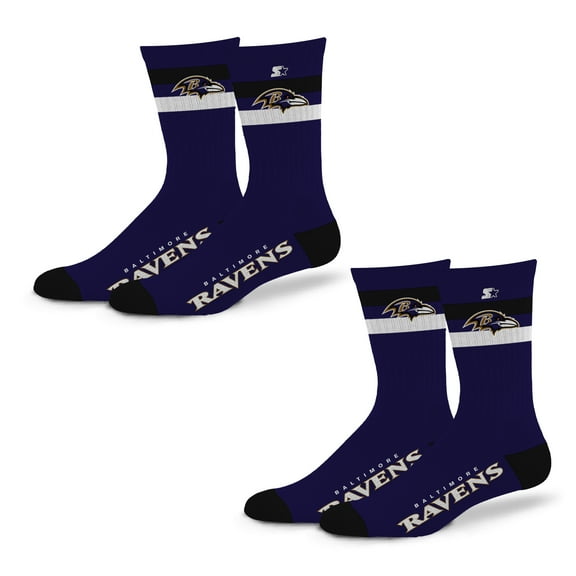 Unisex Starter Baltimore Ravens Team Color 2-Stripe 2-Pack Crew Socks Set