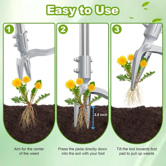 PYYAN-Weed Puller Tool with Gloves, Manual Stand Up Weeding Picker Tool, Heavy Duty Weeder Remover Tool with 4 Claw Steel Head for Garden, Yard, Lawns, Sidewalk, Grass