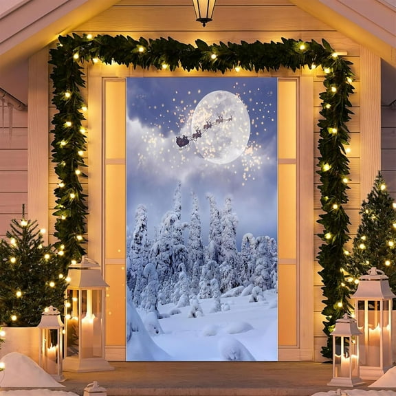 Christmas Front Door Decorations, Winter Door Decorations Christmas Holiday Door Cover Door Banner Christmas Snowflake Backdrop for Xmas Home Decor Christmas Garage Door Decoration (3x6.6ft)