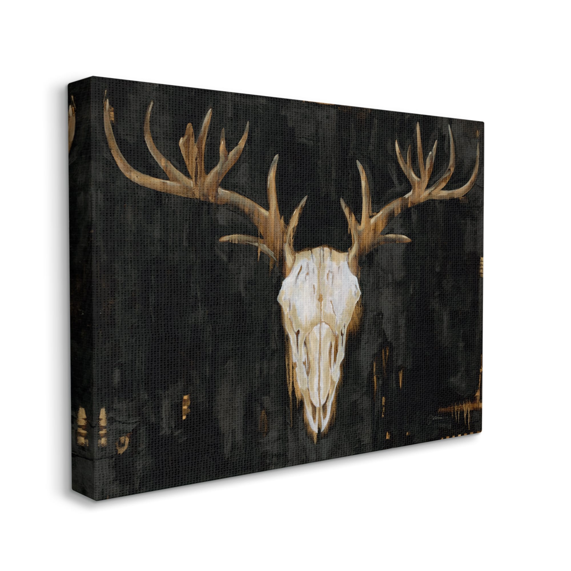 Stupell Industries Deer Antlers Skull Dark Rustic Animals & Insects Painting Gallery Wrapped Canvas Print Wall Art