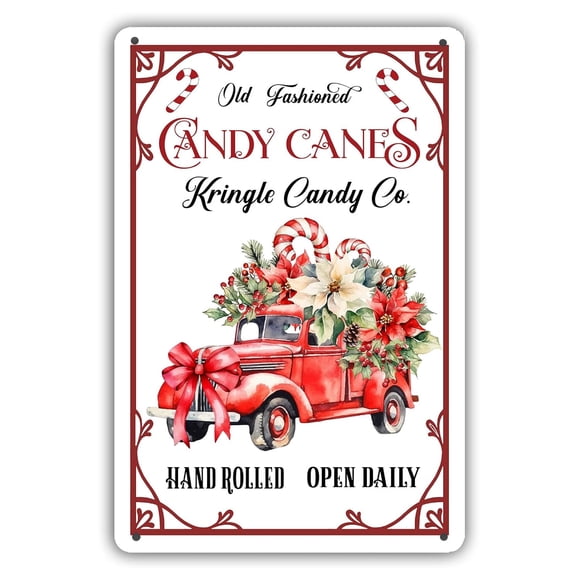 Old Fashion Candy Canes Metal Tin Sign Christmas Candy Shop Open Daily Decor for Kitchen Cafe Holiday Farmhouse Party Supply Wall Plaque Art 8x12 inch