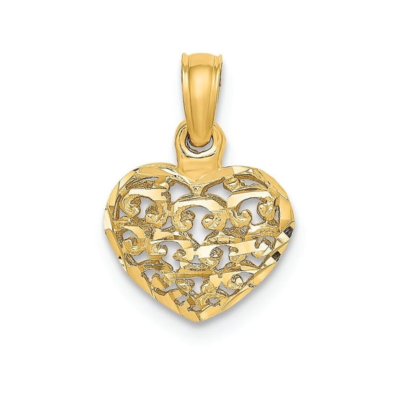 14k Yellow Gold 3-D Filigree D.C Mini Puffed Heart Pendant
