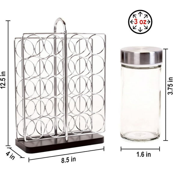 20 Jar Spice Rack Stainless Steel with Spices Included - Standing Rack Shelf Holder & Countertop Spice Rack Tower Organizer for Kitchen Spices with Spice Refills for 5 Years