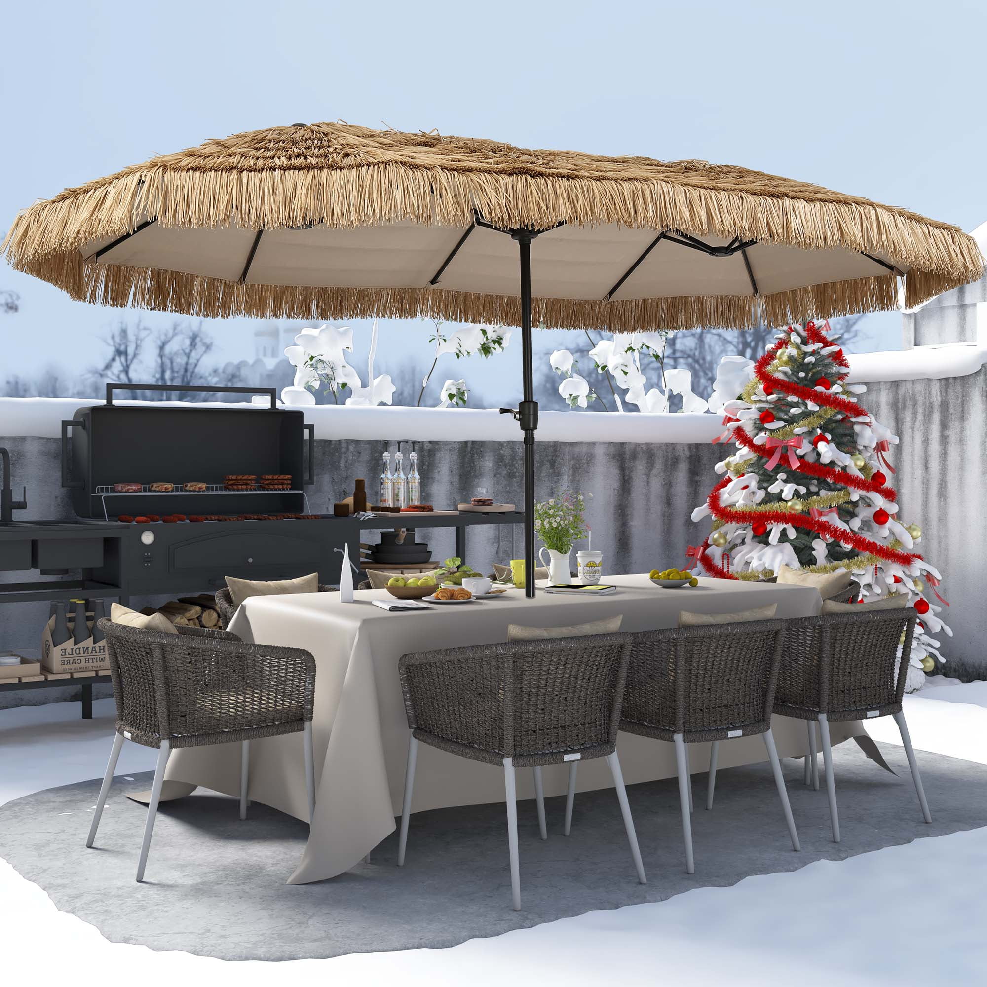 Autlaycil 13 ft Hawaiian Thatched Tiki Umbrella for Outdoor, Pool, Patio, Beach