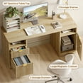 thumbnail image 4 of Bestier 59" Modern Executive Desk with Storage, Wood Home Office Desk with 2 Drawers & 3 Cabinet, Fluted Computer Writing Desk for Study, Living Room, Bedroom, Oak, 4 of 11