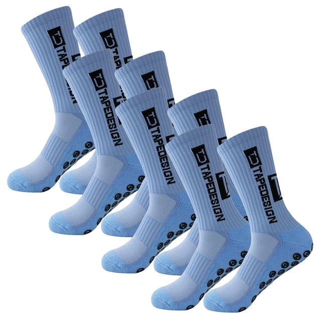 Calcetines para fútbol SpotSkyblue 4Pares Celeste 6-12.5US TapeDesign Calcetines Tubo Medio Algodón.