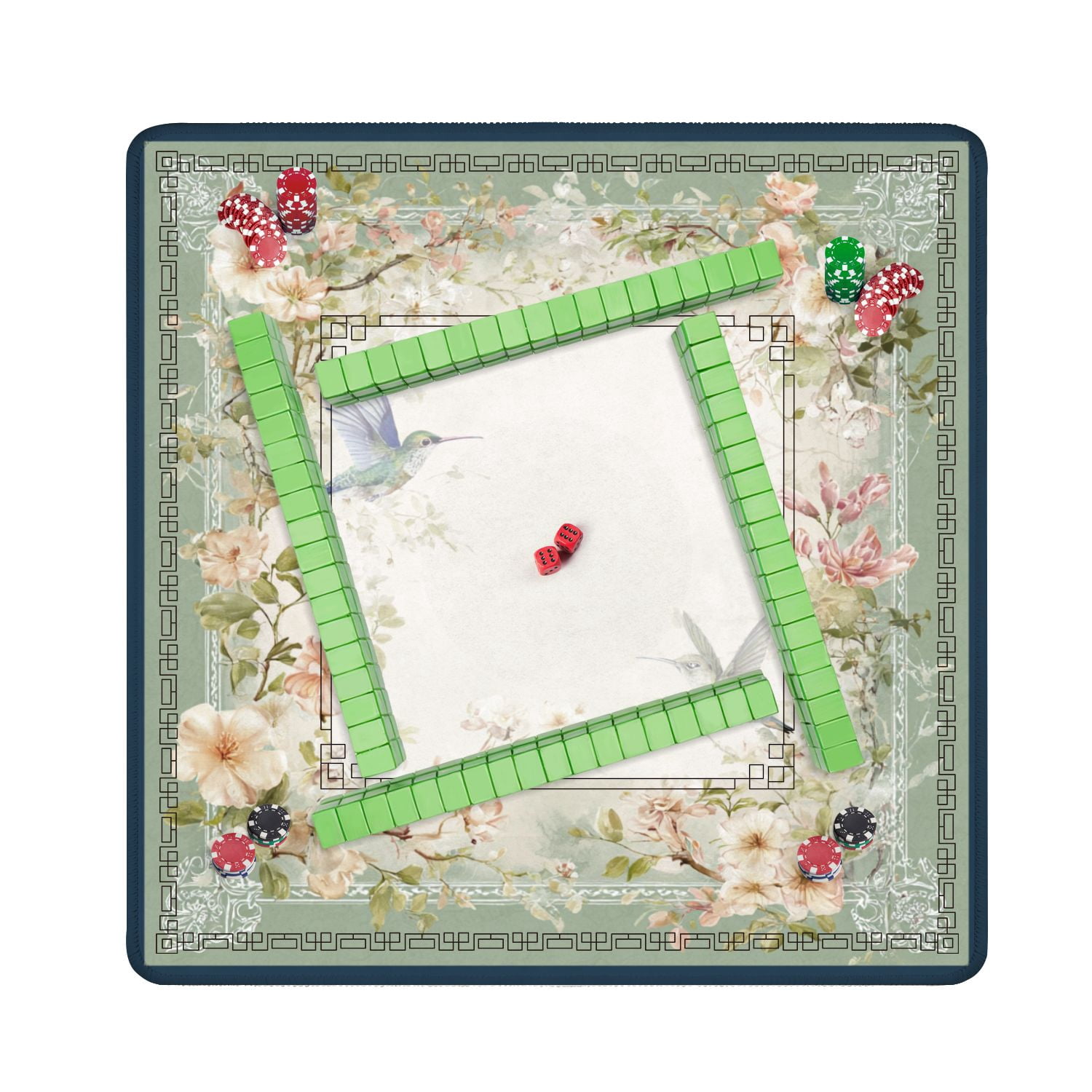 Mahjong Mat 31.5" x 31.5" Floral Vintage Frame Pastel Flowers Decorative Border Non-Slip Noise Reduction American Mahjong Tiles Table Cover for Dominoes Poker Card Board Games Gift