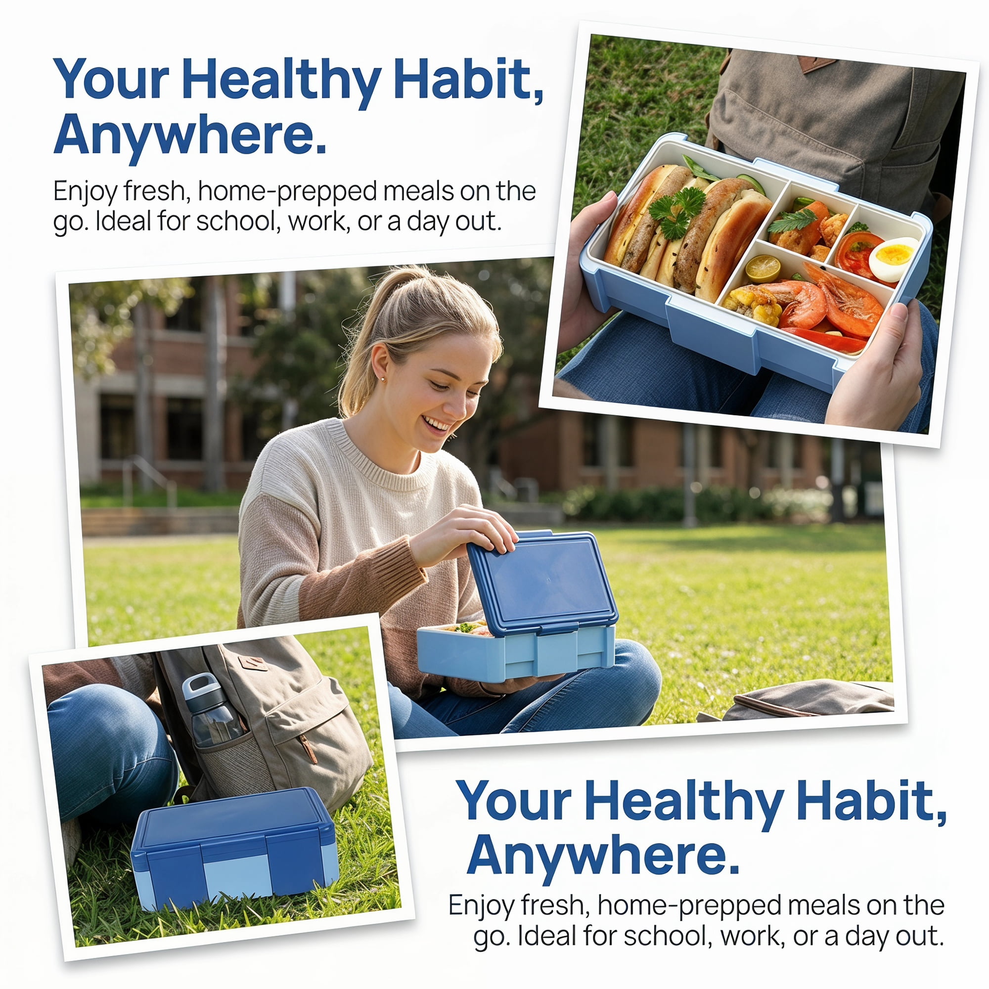 Unique Bargains 1450ml Leak-Proof Meal Prep Container Lunch Bento Box Blue