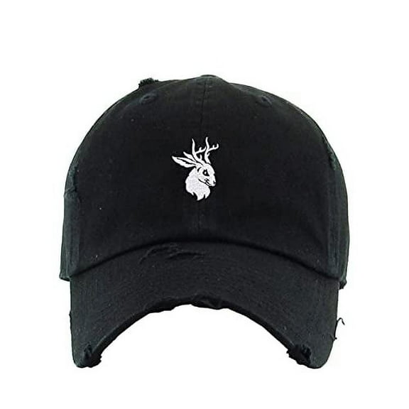 Jackalope Vintage Baseball Cap Embroidered Cotton Adjustable Distressed Dad Hat Black
