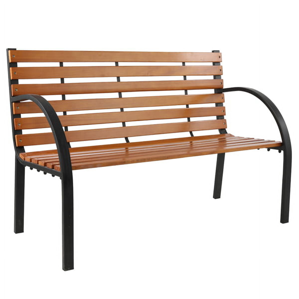 48" Hardwood Slotted Steel Cast Iron Frame Outdoor Patio Garden Bench Park Seat