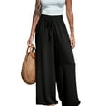 thumbnail image 2 of Women Wide Leg Pants High Waisted Trousers Linen Lounge Beach Cover Ups Flowy Pants Black XXL, 2 of 7