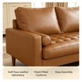 thumbnail image 3 of Koby Home's X Collection Stanley Modern Button-tufted Loveseat, Upholstered in Faux Leather with Track Arms, Cushion Back, and Wooden Legs, 2-Seater for Small Space, Tan Brown Color, 3 of 7