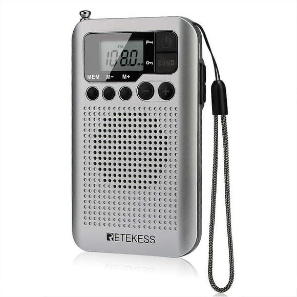 TR106 Portable Mini Radio,AM FM,with Sleep Timer,Built-in Speaker,3.5mm Headphone Jack (Silver)