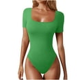 thumbnail image 1 of Yuyuzo Womens Square Neck Bodysuit Short Sleeve Jumpsuit Shirts Top Ribbed Knit Slim Fitted Basic 1 Piece Outfits, 1 of 7