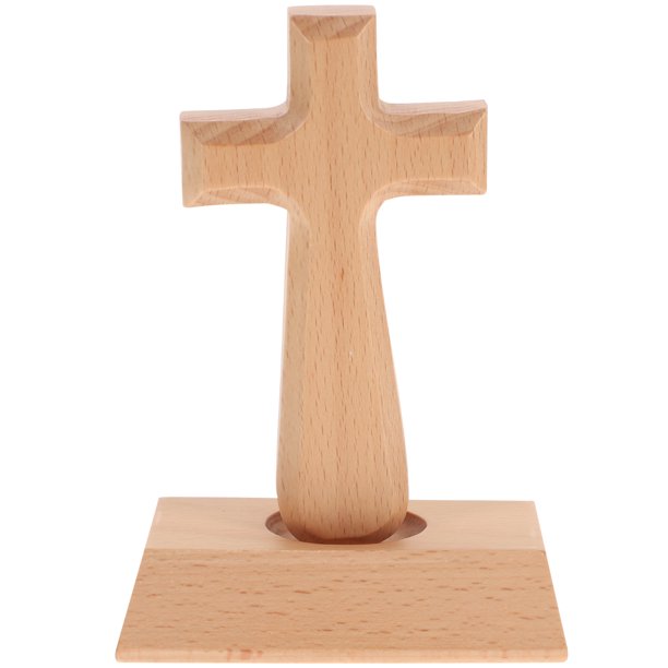 Cruz de madera maciza, cruz latina de pie, ideal para decoración cristiana católica.