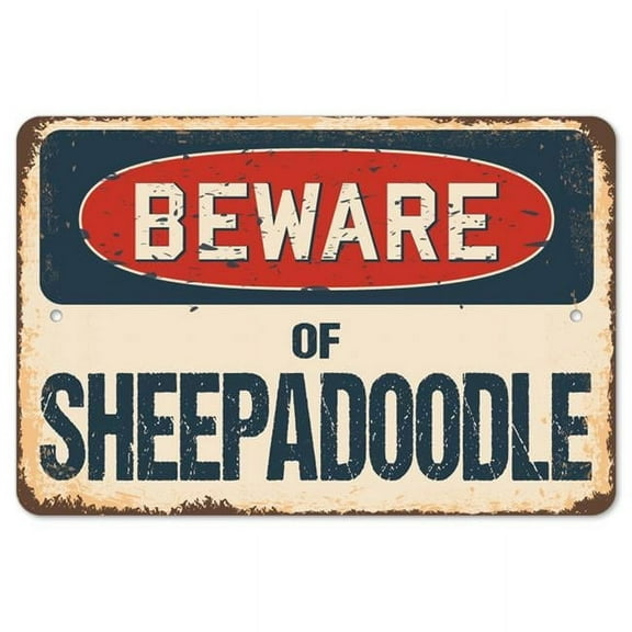 SignMission Z-1014-BW-Sheepadoodle 10 x 14 in. Beware of Sheepadoodle Rustic Sign
