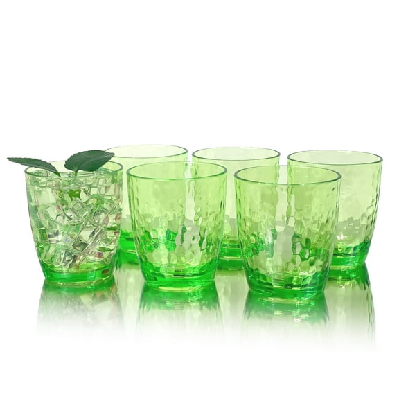 Set of 6 Hammered Style 15-ounce/430ml Acrylic Glasses Plastic Tumbler,BPA Free,Dishwasher Safe (Green)
