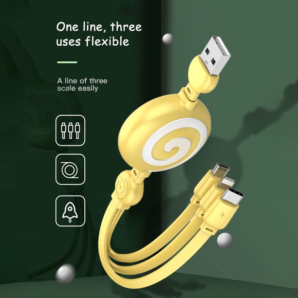 Cable cargador USB retráctil 3 en 1 Cable de datos de carga USB 1m Amarillo Ndcxsfigh Para estrenar