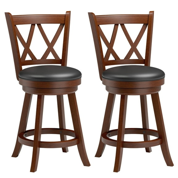 Tolead 2Pcs 24" x-Back Swivel Bar Stools with Cushioned Seat, Backrest, Solid Wood, Top, Brown