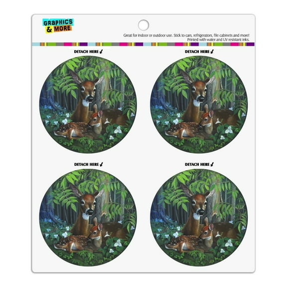 Doe Deer and Fawn Baby Refrigerator Fridge Locker Vinyl Circle Magnet Set
