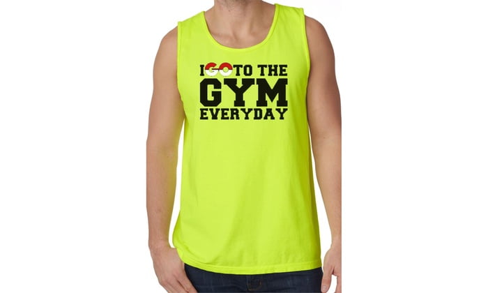 Pikachu Men Pokemon T-shirt Go to gym Tank Top Fluorescent Green S