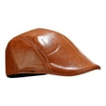 thumbnail image 2 of sunsanly Men Hat Vintage Style Solid Color Smooth Faux Leather Advanced Hat Mid-aged Men Beret Cold Weather Hiking Traveling Cap English Newsboy Cap, 2 of 8