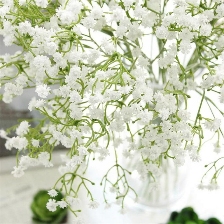 cutepul Artificial Baby Breath Flowers 24PCS, White Real Touch Simulation  Gypsophila Bouquet Ribbon Hair Decoration Ornaments Home Garden Office